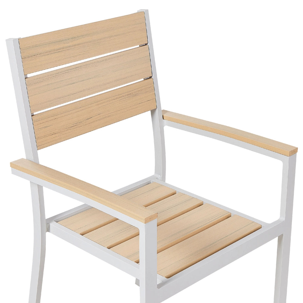 Set da pranzo all'aperto tavolo e 4 sedie design a doghe beige e alluminio bianco