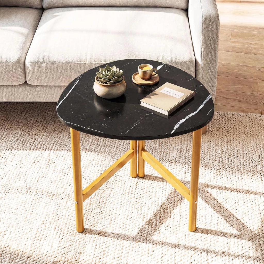 Tavolino da Salotto con Ampio Piano, Struttura Triangolare in Metallo e Piedini Regolabili, Tavolino da Caffè in Legno per Soggiorno, Camera da Letto e Studio, 60 X 59 X 50 CM (Nero)