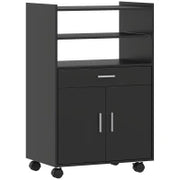 Mobile Microonde in Legno con Cassetto, Armadietto a 2 Ante e 2 Ripiani, 59x40x92 cm, Nero