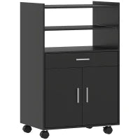 Mobile Microonde in Legno con Cassetto, Armadietto a 2 Ante e 2 Ripiani, 59x40x92 cm, Nero