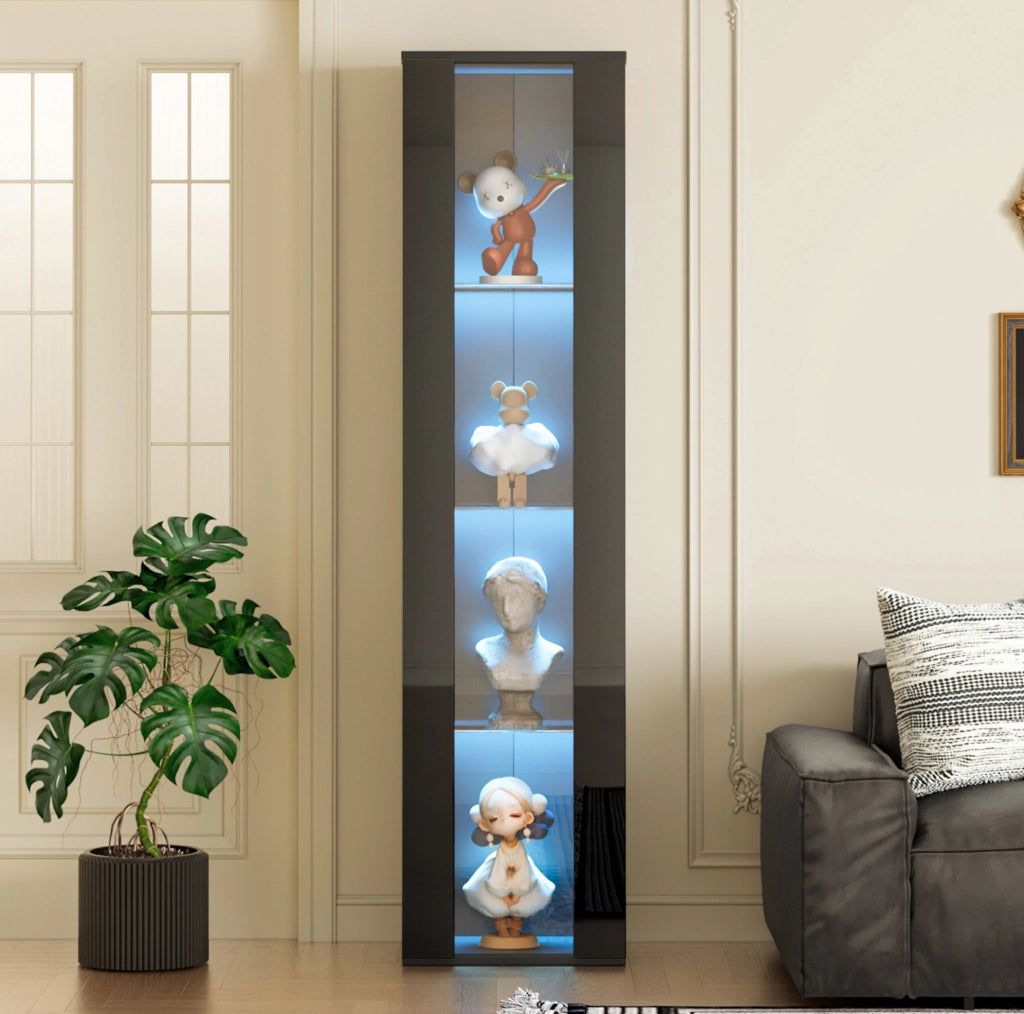 Vetrina nera a 4 ripiani con LED RGB controllabili tramite app