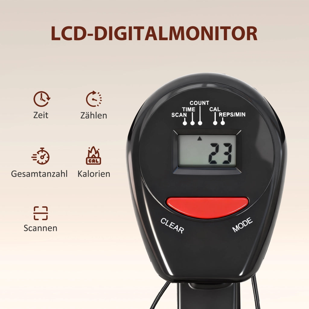 Vogatore con Panca per Addominali ¨C Xylo ¨C 12 Livelli Regolabili, Display LCD, Acciaio e Plastica, Nero