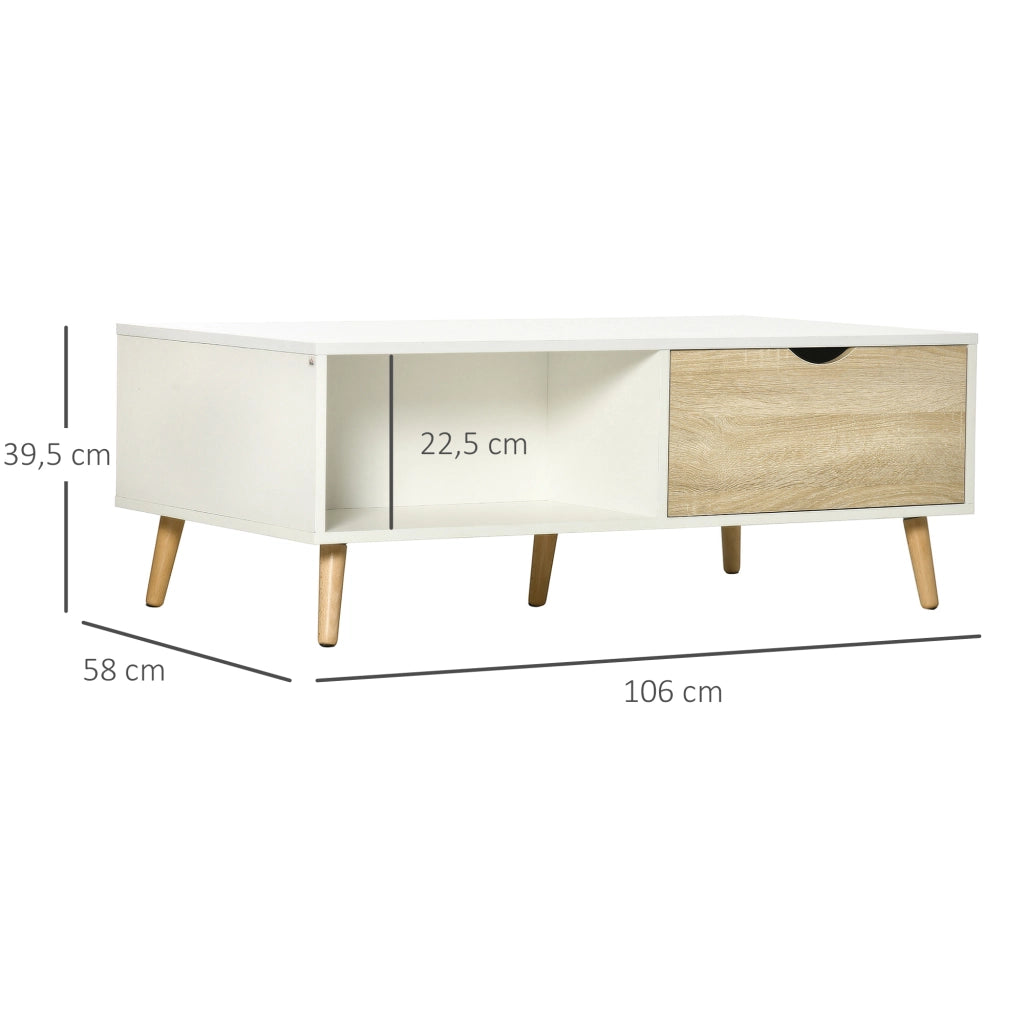 Tavolino da caff¨¨ con cassetti e ripiani ¨C zephmum ¨C 106x58x39,5 cm bianco