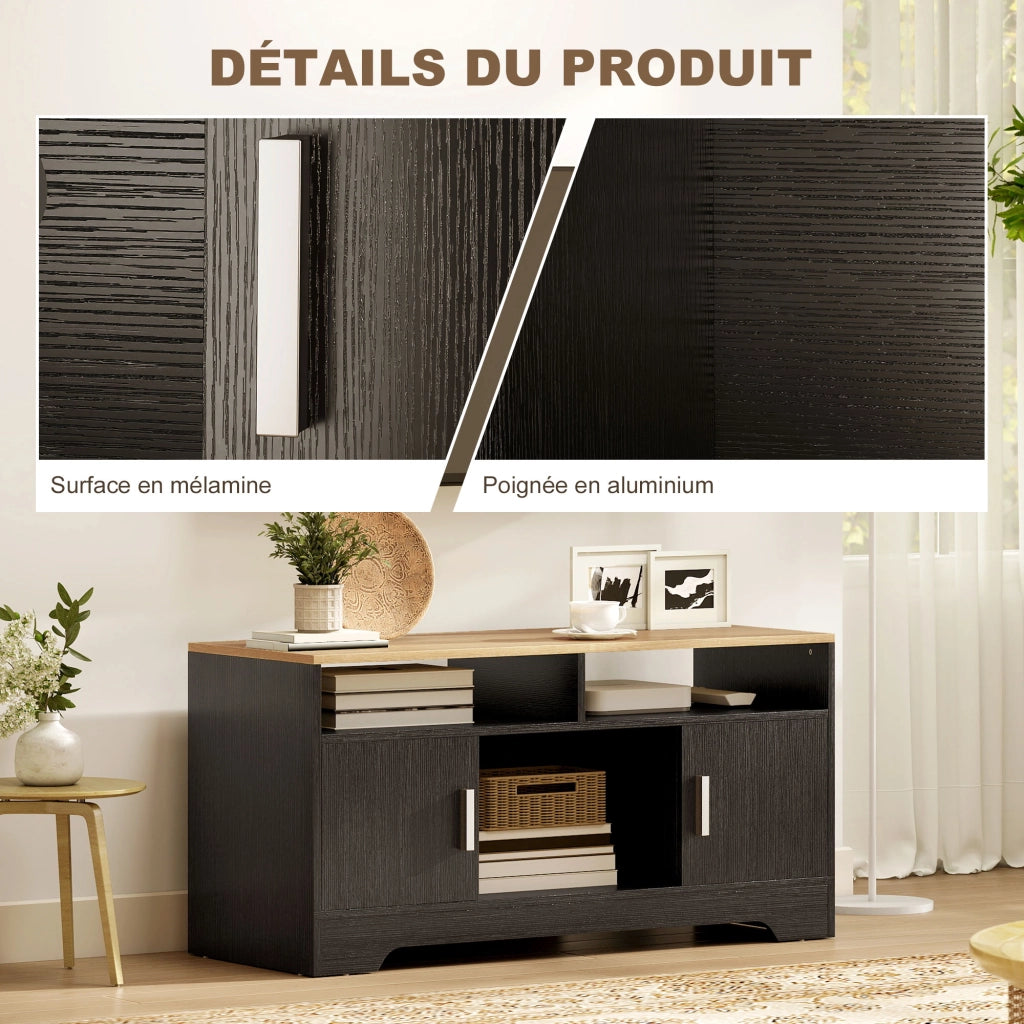 Mobile TV in legno con 2 nicchie e 2 ante ¨C zephmum ¨C effetto legno nero 105x40x52 cm