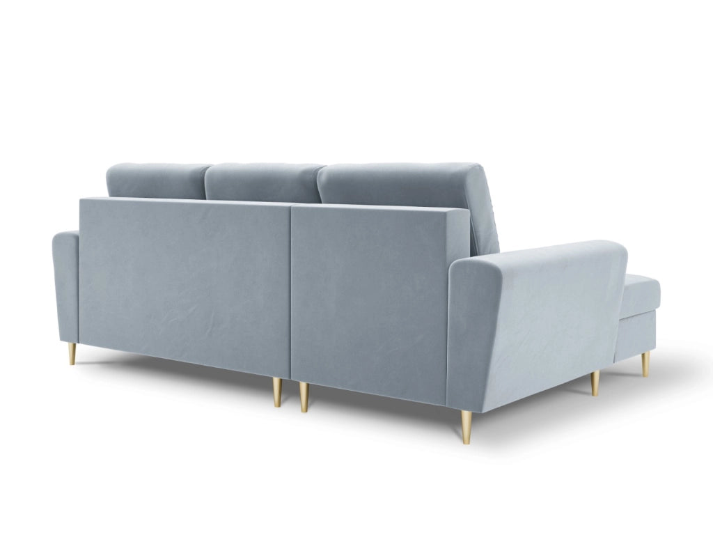 Cosmopolitan Design - Divano convertibile angolare sinistro con contenitore "Kyoto" 4 posti in velluto azzurro 