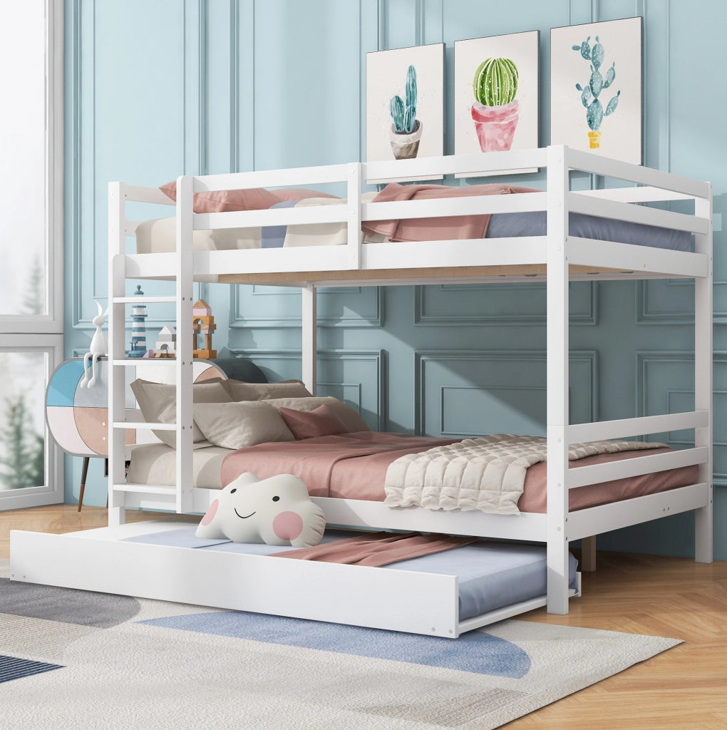 Etagenbett con letto estraibile 140x200 cm; in legno di pino e MDF; bianco