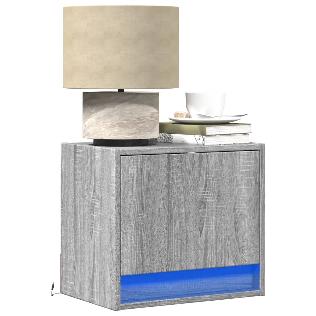vidaXL Comodini a Parete con luci LED 2 pz Grigio Sonoma