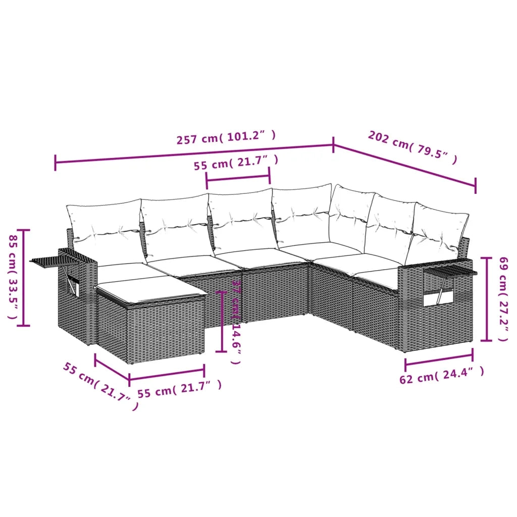 Set Divani da Giardino 7 pz con Cuscini Grigio in Polyrattancod mxl 89186