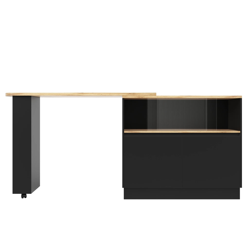 CREDENZA Girevole 360° 90x45x100 cm MDF Nero con porta scorrevole in vetro