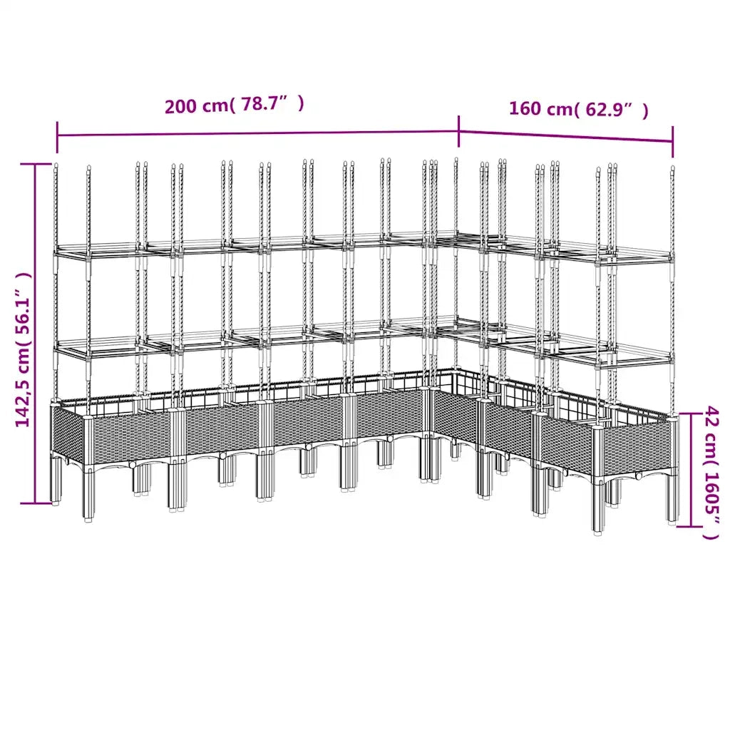 Fioriera Giardino con Traliccio-Vaso da Esterno-Contenitore per Piante Grigio Blu 200x160x142,5 cm PP