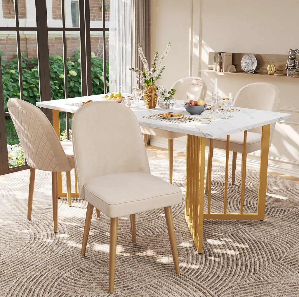 SEDIA da pranzo in velluto beige 45,5x62x87,5 cm con gambe in metallo