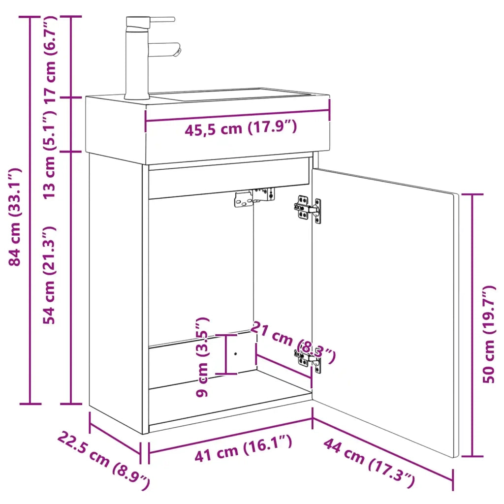 Mobile bagno con rubinetto Sonoma grigio 45,5 x 22,5 x 84 cm 889447