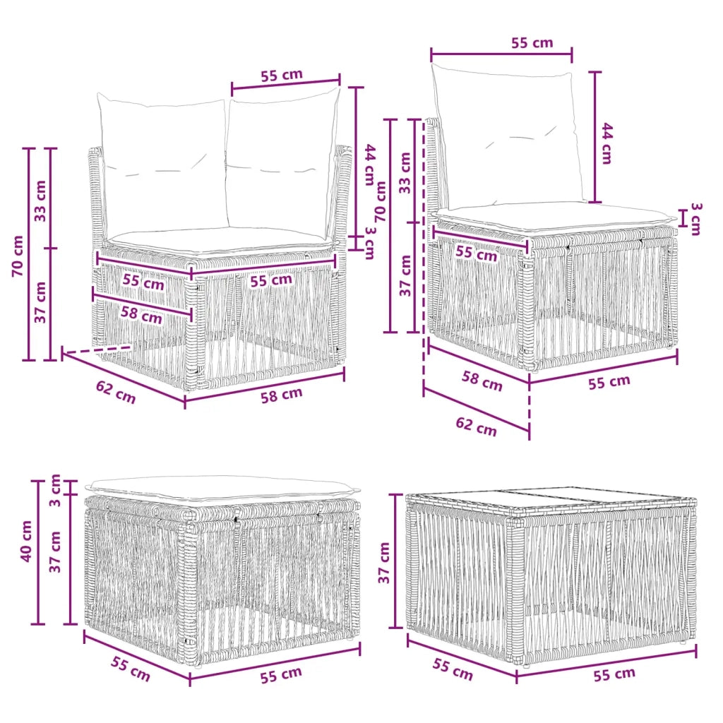 Set Divano da Giardino 5 pcs Nero polyrattan