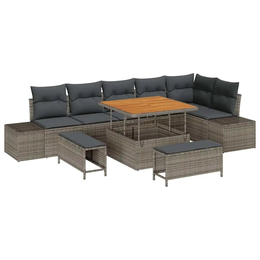 Set Divano da Giardino con cuscino 9 pcs Grigio Poly Rattan 3364748
