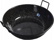 Tegame Fondo in Ferro Smaltato con Manici, Nero per uso professionale, Ideale per Fritture e Preparazioni Etniche 36 cm