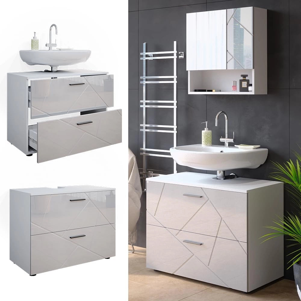 Mobile sottolavabo per bagno Irma, Bianco lucido, 80 x 58.6 cm, adatto per l'installazione sopra il sifone con aperture di aerazione