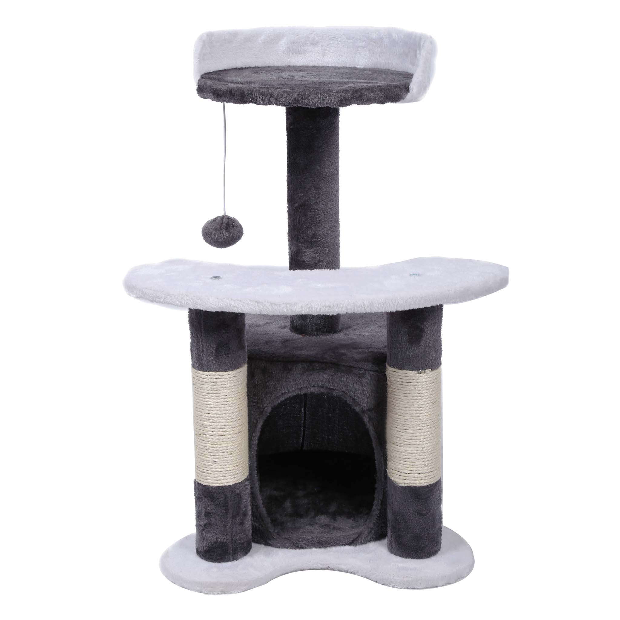 Albero tiragraffi 67 cm grigio/bianco Con sisal, piattaforma, nicchia e pallina