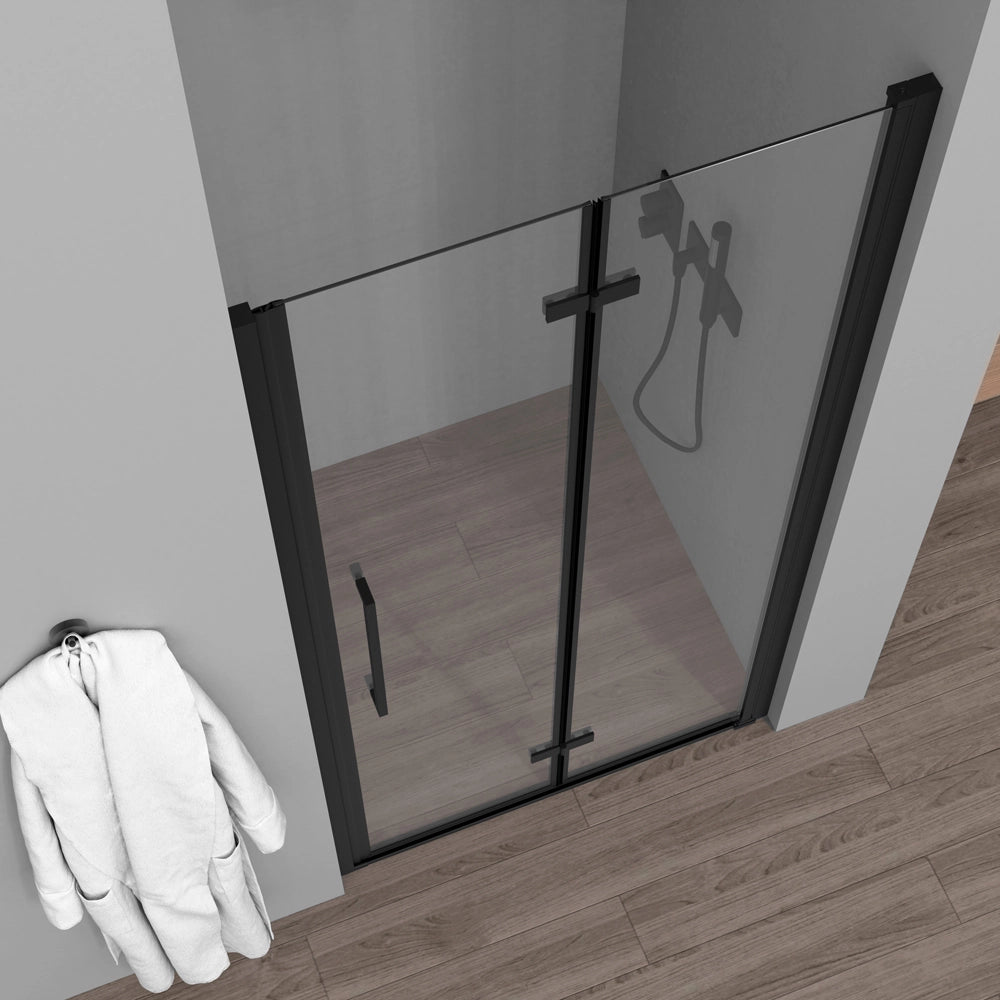 Porta doccia a soffietto per nicchia 105cm in vetro temperato trasparente con profili nero opaco Neos