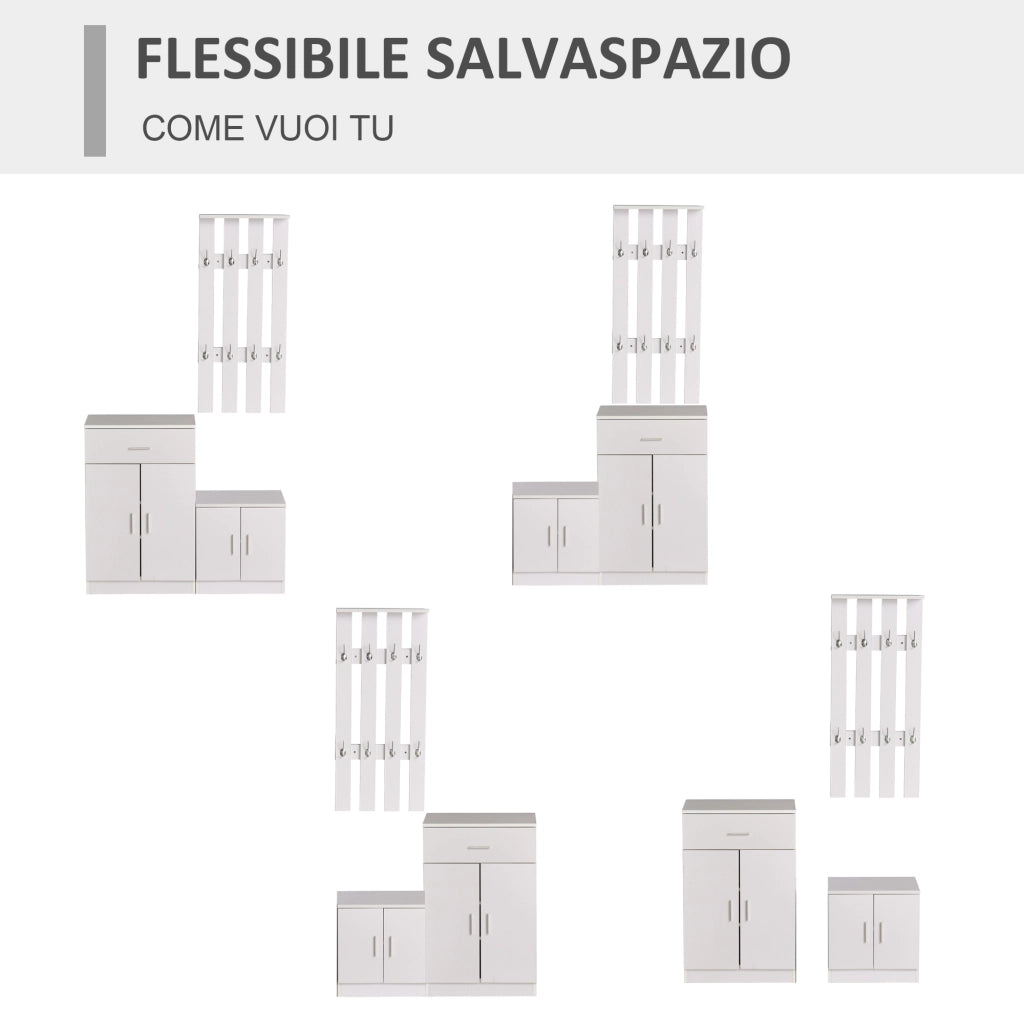 EasyComfort Scarpiera con Appendiabiti a Combinazione per Ingresso e Camera da Letto Legno 100x32x187cm Bianco