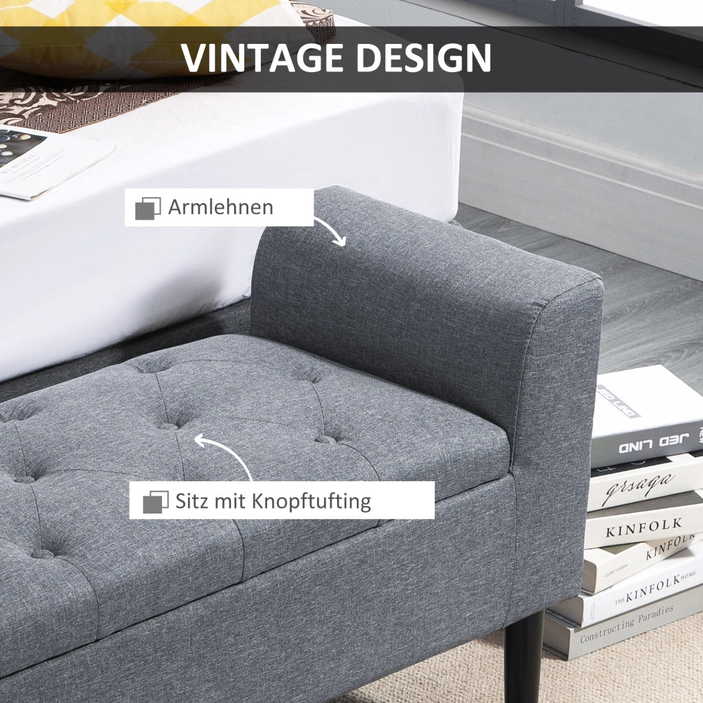 Panca contenitore con seduta imbottita e vano capiente in poliestere effetto lino grigio chiaro 116 × 44 × 58 cm