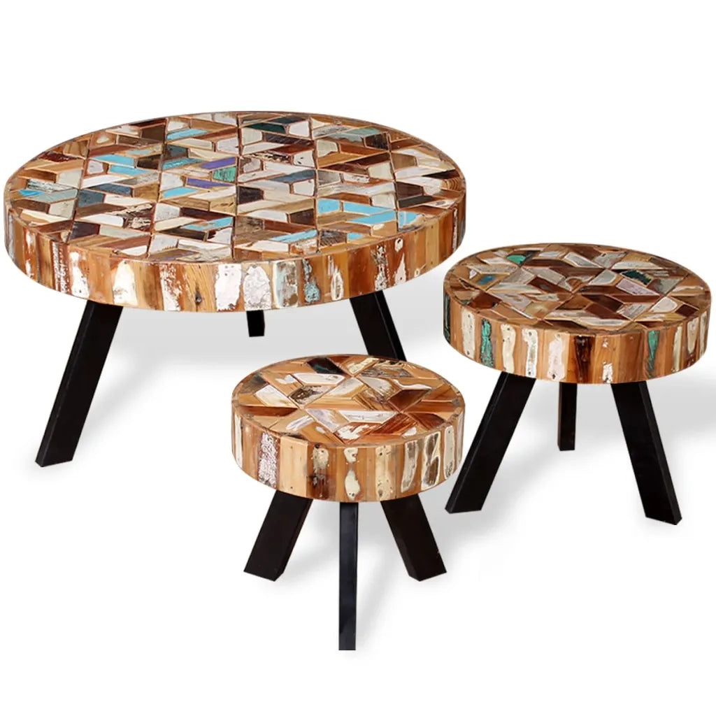 Set Tavolino da CaffÃ¨ 3 pz in Legno Massello Riciclato