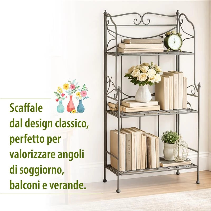 SCAFFALE PORTAVASI CLAUDE CON 3 PIANI IN COLORE BIANCO OSSIDATO  61 X 32 X H 117 CM