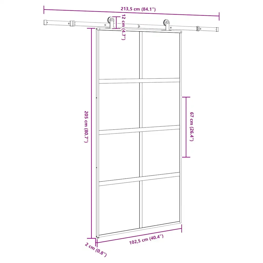 Porta Scorrevole con Ferramenta Vetro Temperato Alluminio 3333012