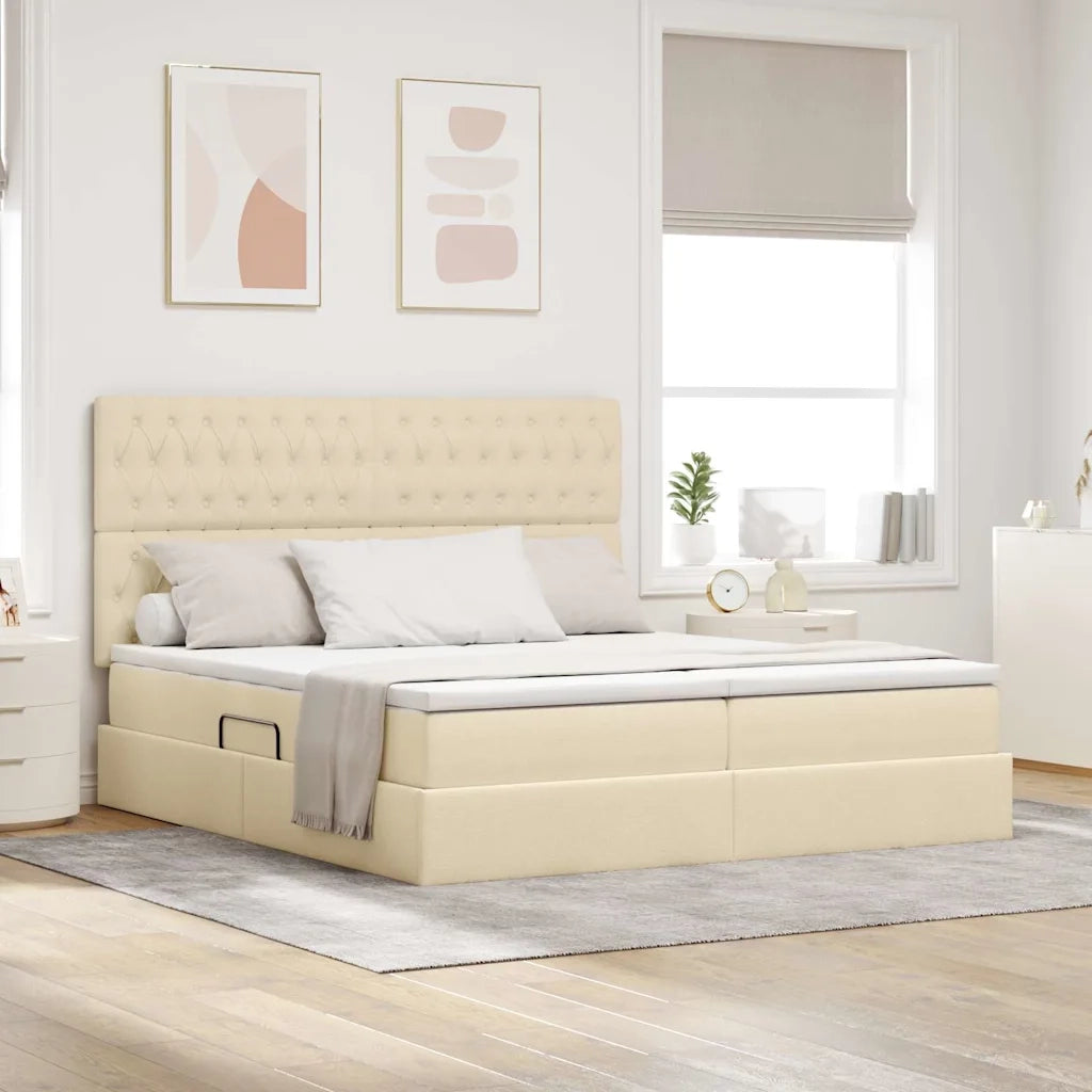 Letto con luci a strisce a LED Crema 180 x 200 cm Tessuto