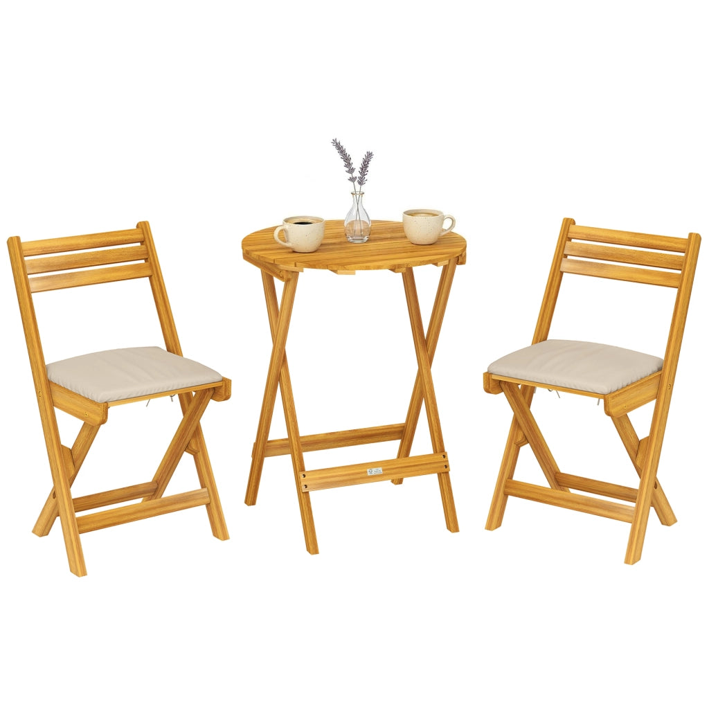 Set Giardino 3 Pezzi Legno FSC Pieghevole con Tavolo Rotondo 2 Sedie e Cuscini ¨C zephmum ¨C Grigio