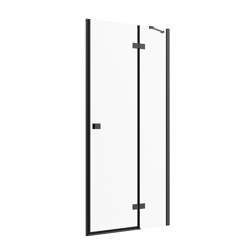 Porta doccia 110cm apertura a battente lato destro con cerniere, profili nero opaco e vetro da 8mm trasparente h195 | Fiji