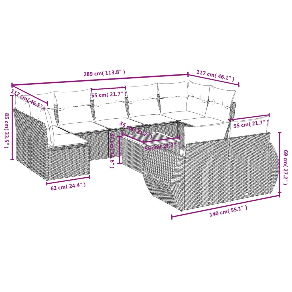 Set Divano da Giardino 10 pz con Cuscini Beige in Polyrattan 3257486