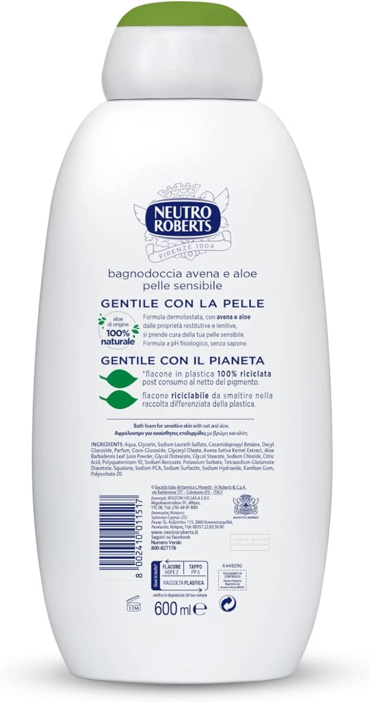 NEUTRO ROBERTS BAGNODOCCIA DA 600 ML PELLE SENSIBILE CON AVENA E ALOE
