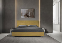 Letto Matrimoniale King Size 180x200 cm con Rete Imbottito in Microfibra Mika Ocra