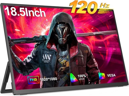 Monitor 18,5 pollici - Portatile - 1920 x 1080 Full HD - 16:9 - 120 Hz - Sgancio rotativo - HDR400 - Angolo di visuale 178 gradi - IPS - Contrasto 1100:1 - Brillantezza 300 cd/m - Tempo di risposta 16 ms - Mini HDMI - USB C - VESA - Altoparlanti