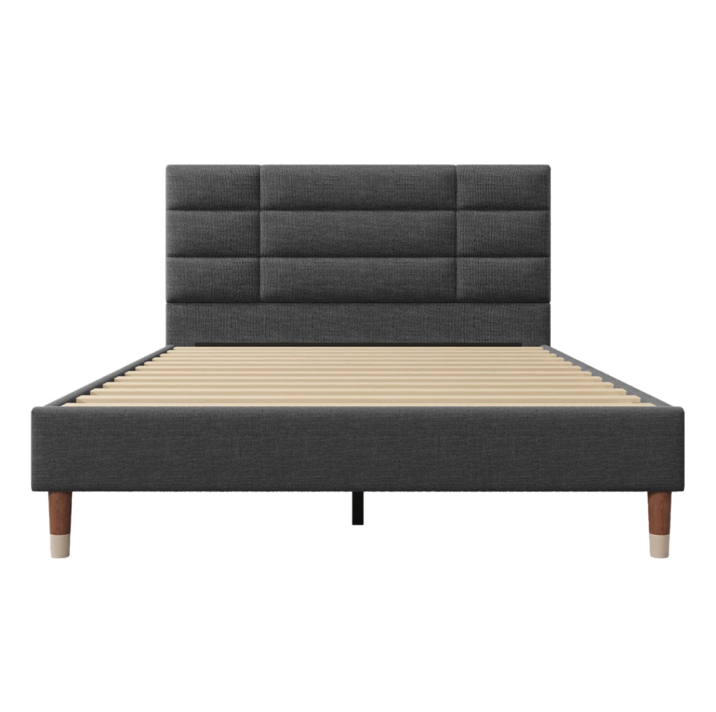 Letto imbottito 140x200 cm effetto lino grigio con testiera e materasso -