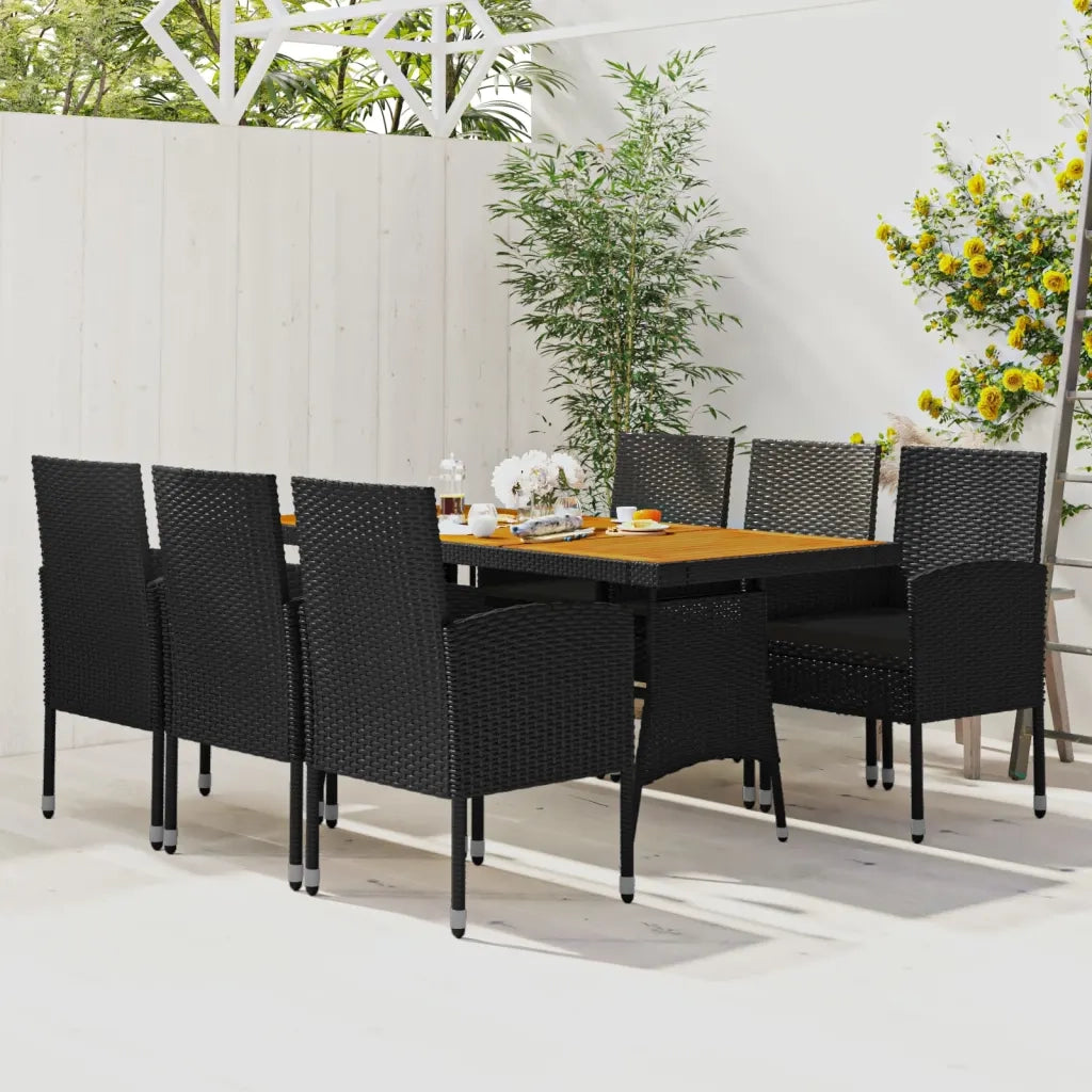 Set da Pranzo per Esterni 7 pz in Polyrattan Nero cod mxl 43922