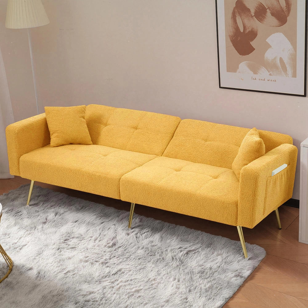 Divano letto angolare - Xylo - Piedi dorati con cuscini e tasche laterali