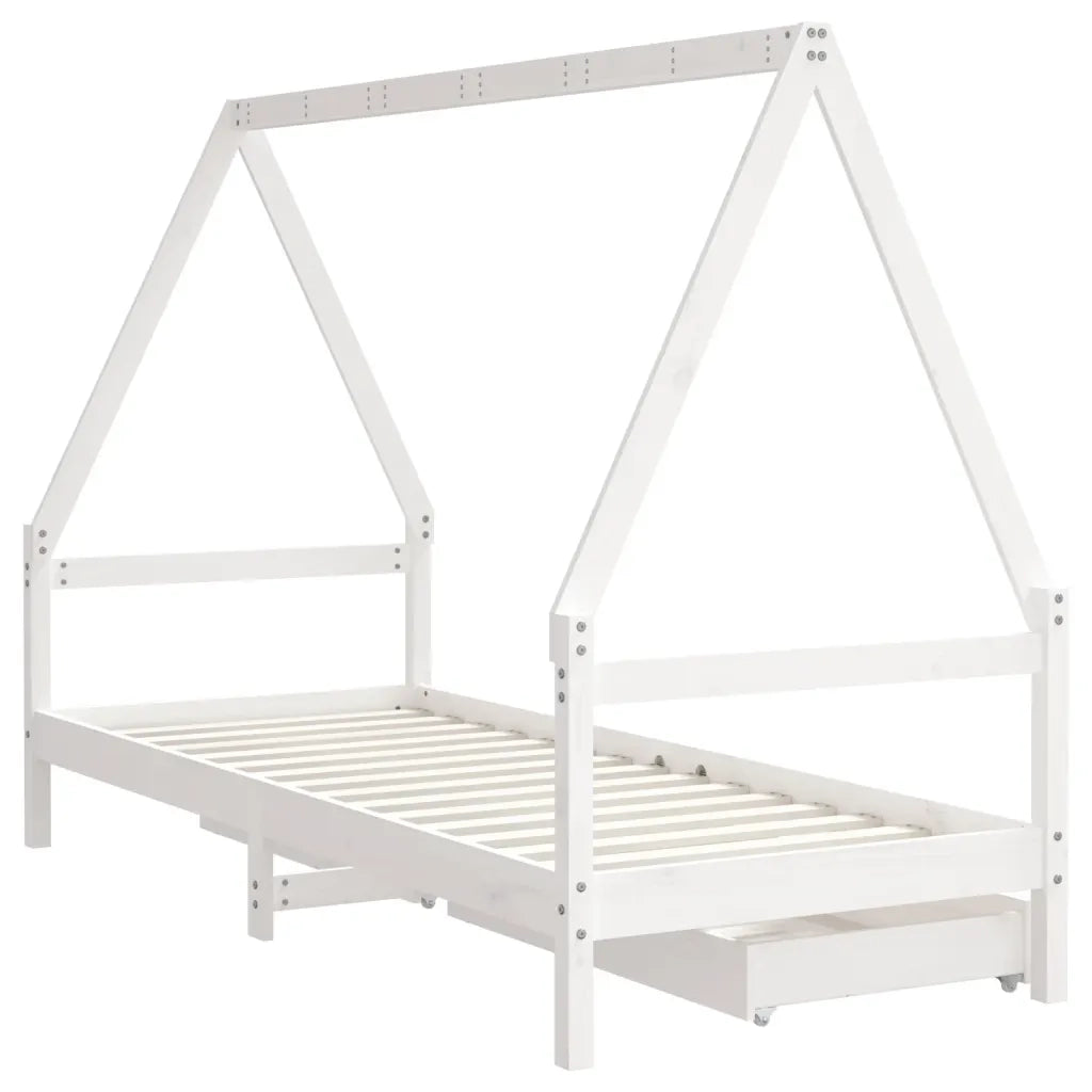 Giroletto Bambini | Letto Infantile | Lettino con Cassetti Bianco 80x200cm Massello di Pino