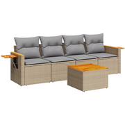 Set Divano da Giardino 5 pz | Set Salotto da Giardino con Cuscini Beige in Polyrattan