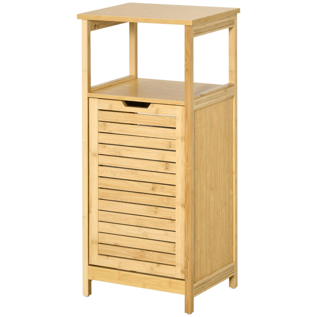 Mobiletto Bagno con Cesto Multiuso per Bucato e Giocattoli, in MDF e Bamb¨´, 40x30x86.5cm