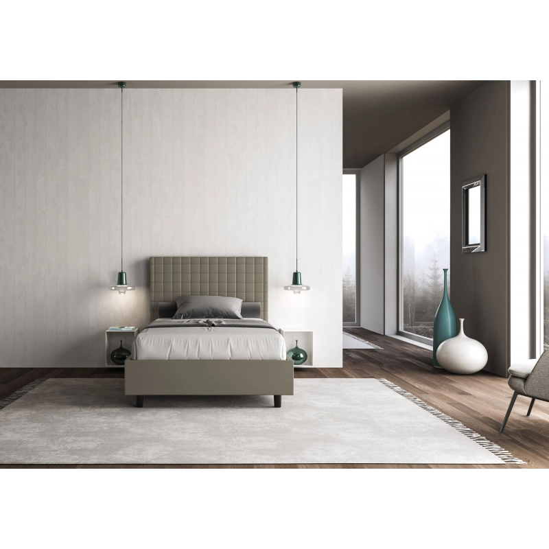Letto imbottito 1 piazza e mezza 120x200 cm Sunny - Similpelle,Cappuccino,Con rete