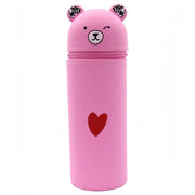 Etui in forma di tazza orso, borsa 2 in 1 di silicone morbida, etui di silicone, etui in piedi, astuccio per pennarelli a tema cartoon per ragazze, adolescenti, bambini e studenti
