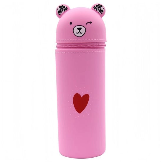 Etui in forma di tazza orso, borsa 2 in 1 di silicone morbida, etui di silicone, etui in piedi, astuccio per pennarelli a tema cartoon per ragazze, adolescenti, bambini e studenti