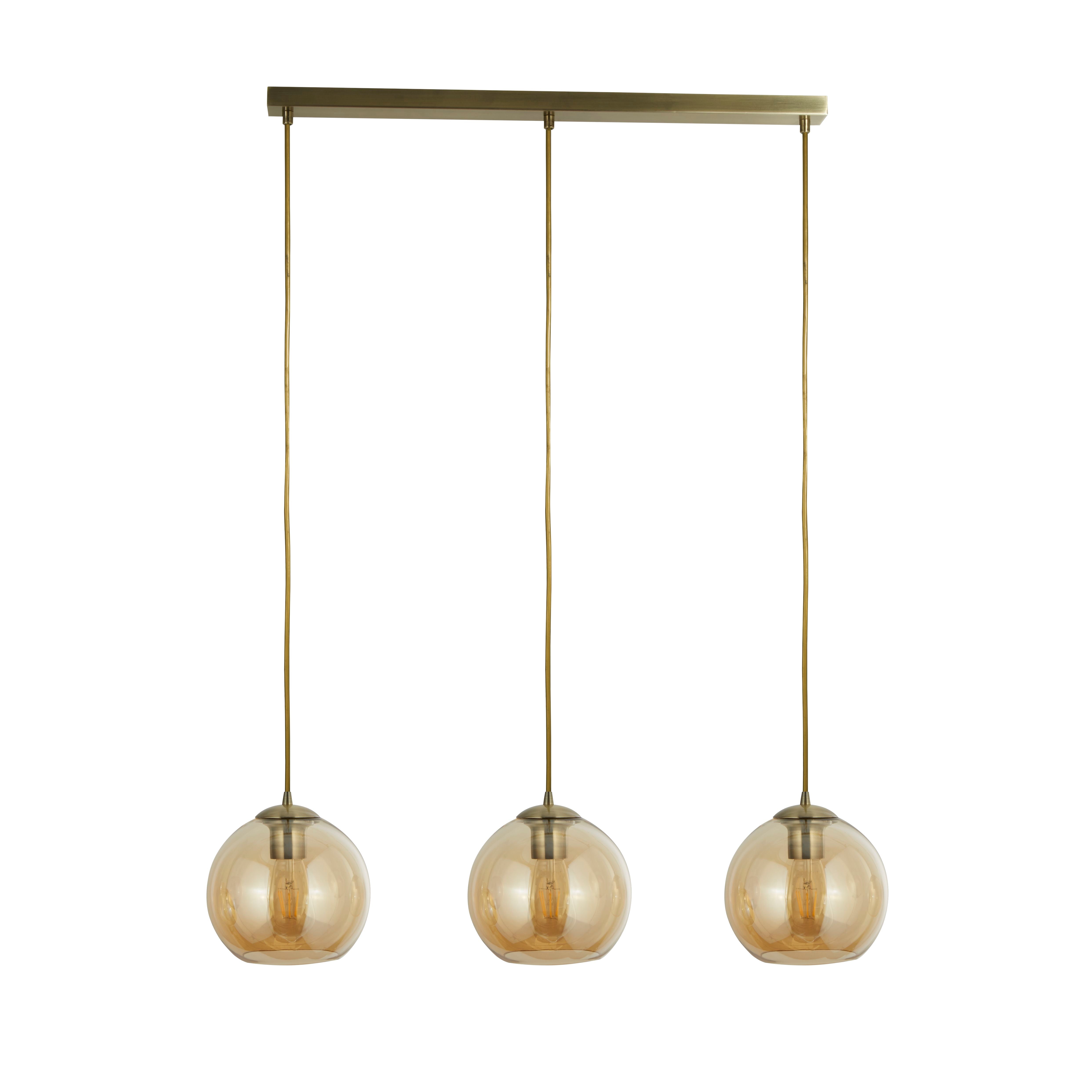 Lampadario Contemporaneo Balls Acciaio Adjustable Vetro Ambra 3 Luci E27