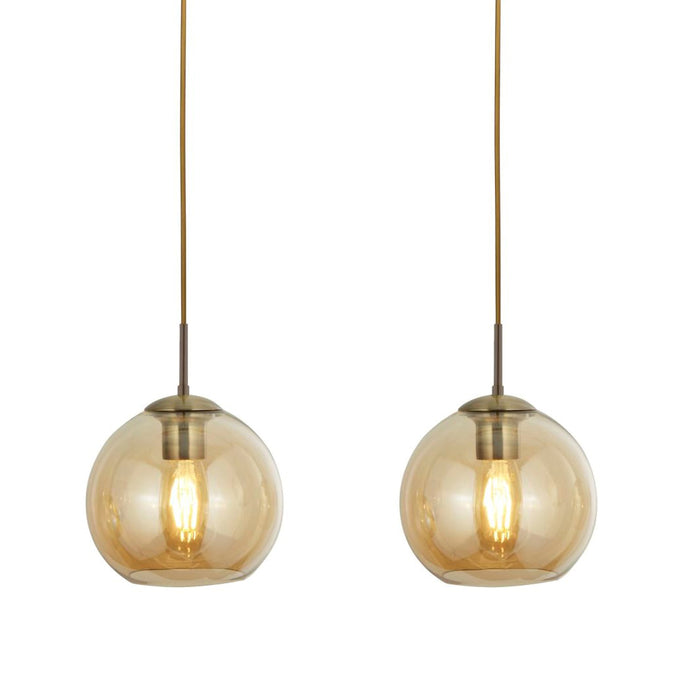 Lampadario Contemporaneo Balls Acciaio Adjustable Vetro Ambra 3 Luci E27
