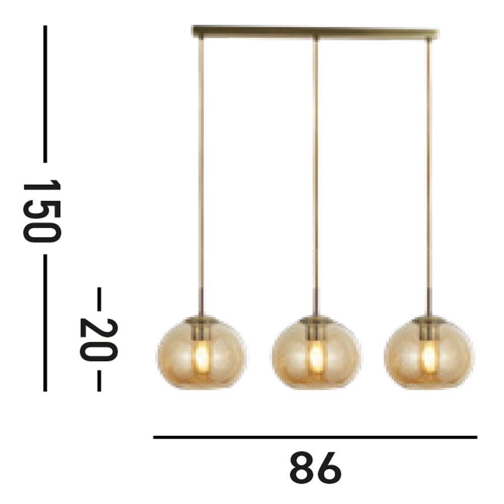 Lampadario Contemporaneo Balls Acciaio Adjustable Vetro Ambra 3 Luci E27