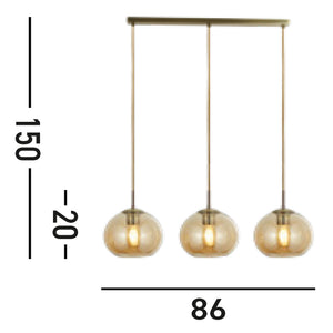 Lampadario Contemporaneo Balls Acciaio Adjustable Vetro Ambra 3 Luci E27