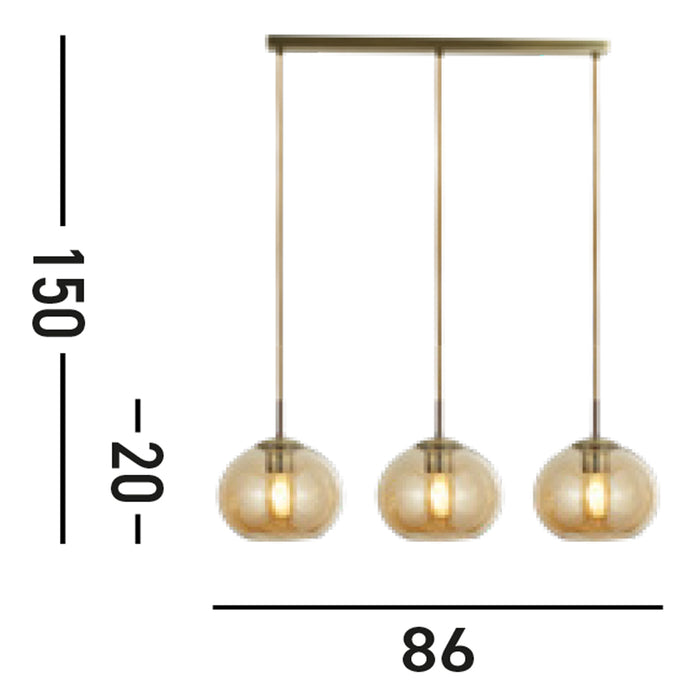 Lampadario Contemporaneo Balls Acciaio Adjustable Vetro Ambra 3 Luci E27