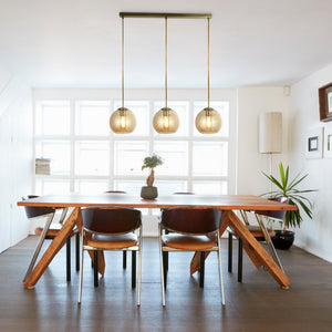 Lampadario Contemporaneo Balls Acciaio Adjustable Vetro Ambra 3 Luci E27