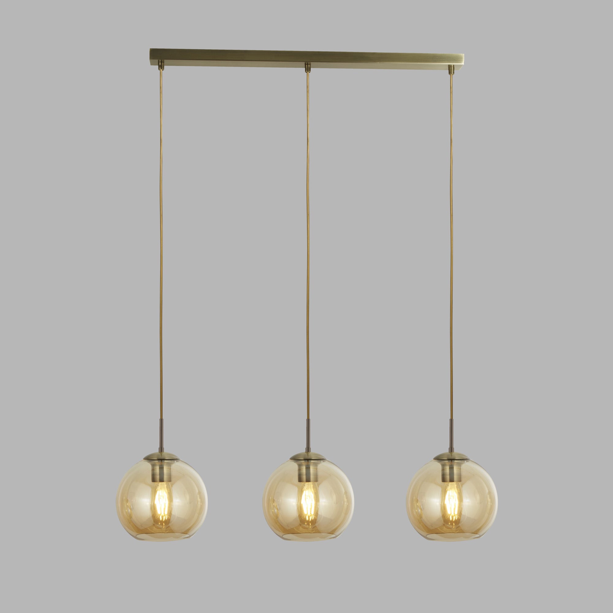 Lampadario Contemporaneo Balls Acciaio Adjustable Vetro Ambra 3 Luci E27